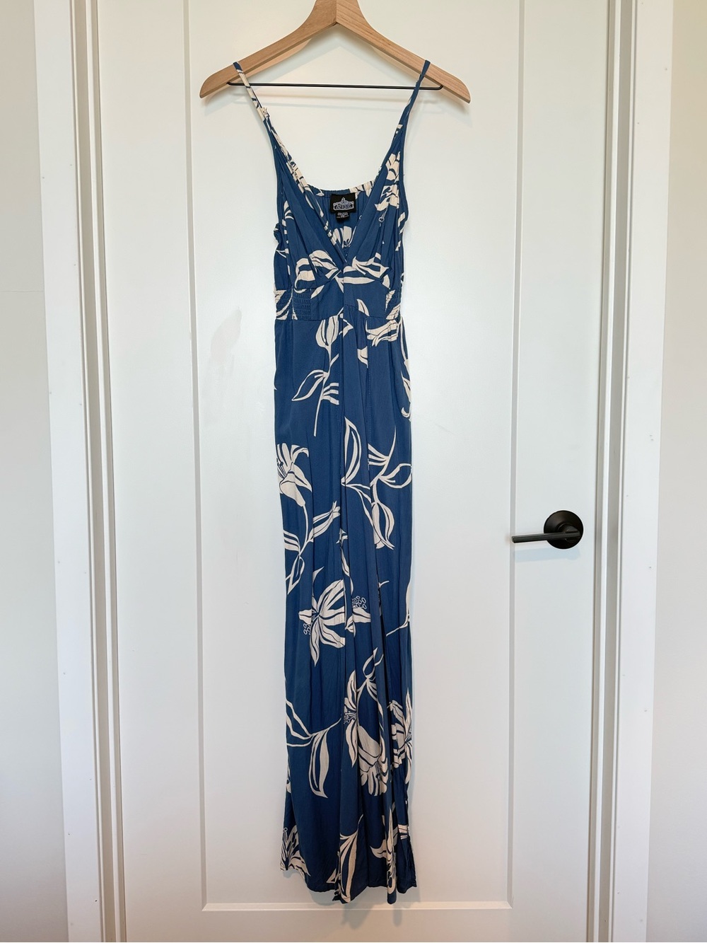 ANGIE Blue Floral Split Leg Wide Leg Jumpsuit XS